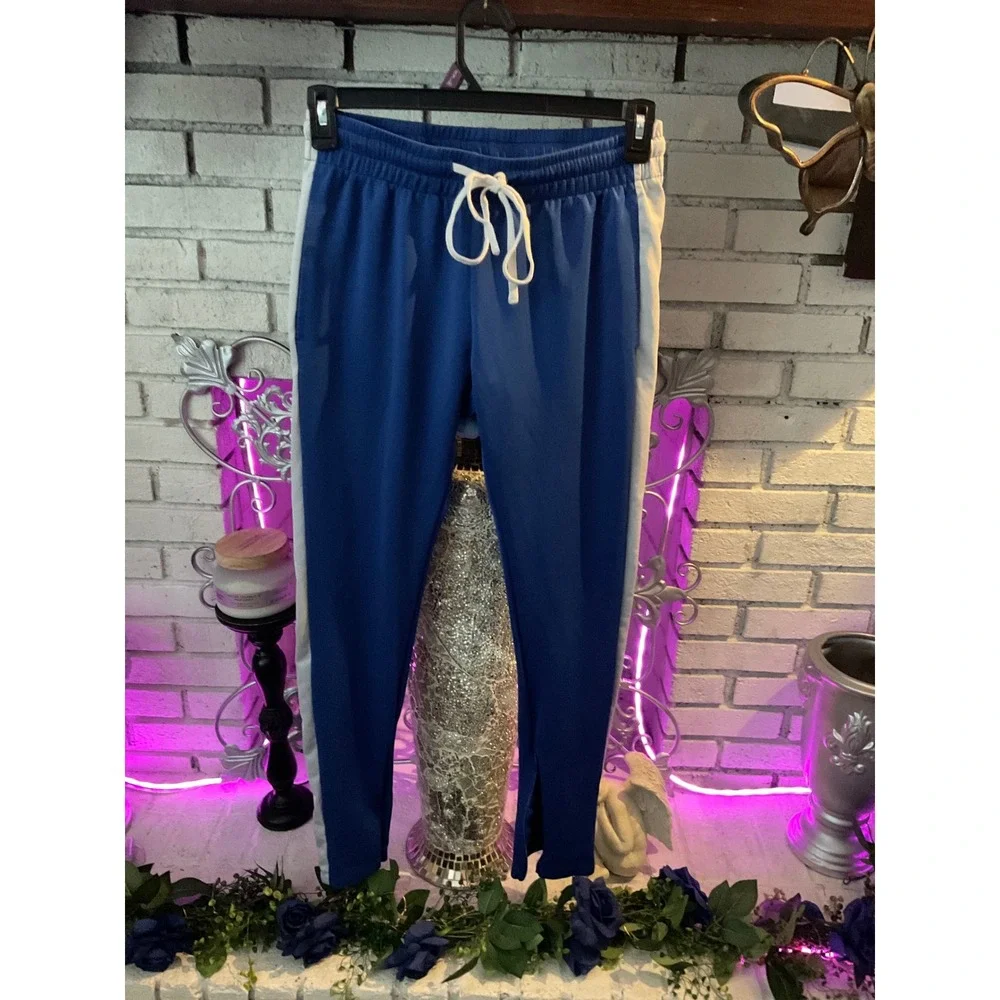 Royal Blue Royalties Track Pants White Side Stripe Joggers Mens Small